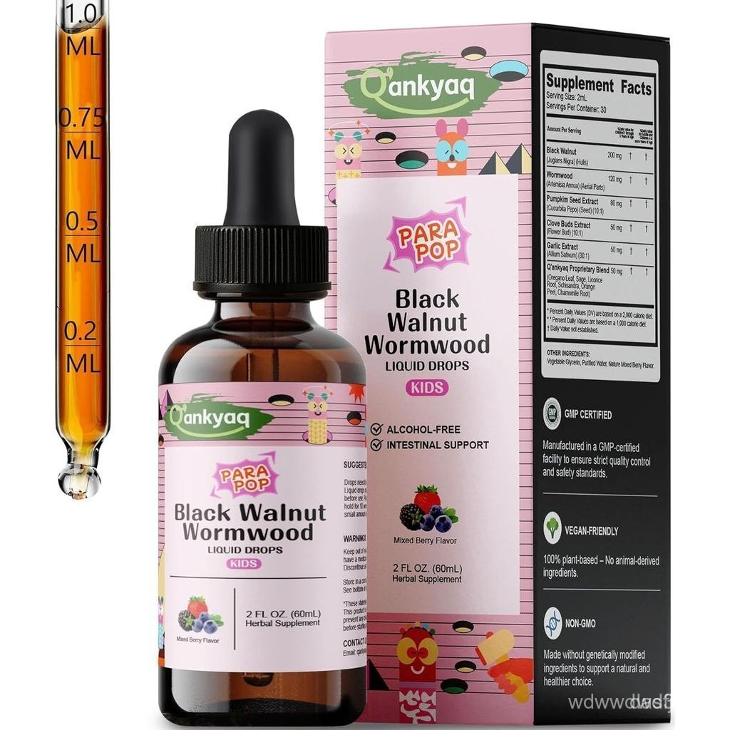 QankyaqkWalnutWormwoodLiquidforKids,GutCleanseforChildrenDrops,Support,Gut&ImmunewithCloves,PumpkinS