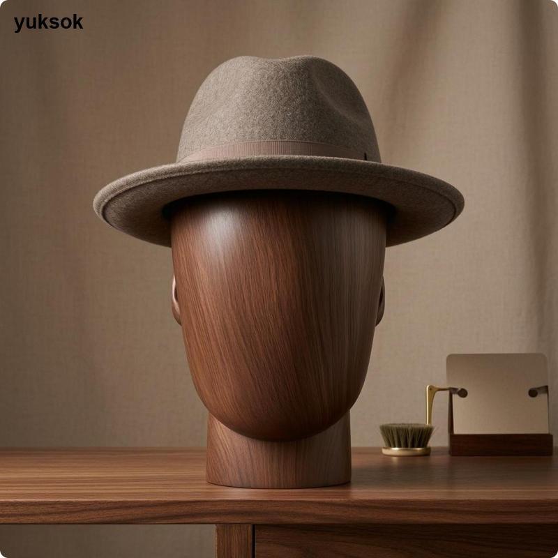 [yuksok] ไม้-Grain HEAD Mannequin คอฐานลายไม้ Mannequin HEAD หมวกผู้ถือจอแสดงผล GFRP วัสดุทําความสะอ