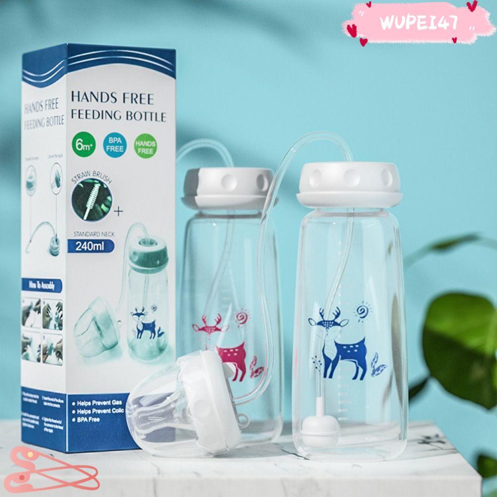 WUPEI47XW ชุดขวดนม,พร้อมแปรงฟาง Gravity Ball แฮนด์ฟรีขวดนม, Creative 8oz/240ml ปกติคอ Self-Feeding M