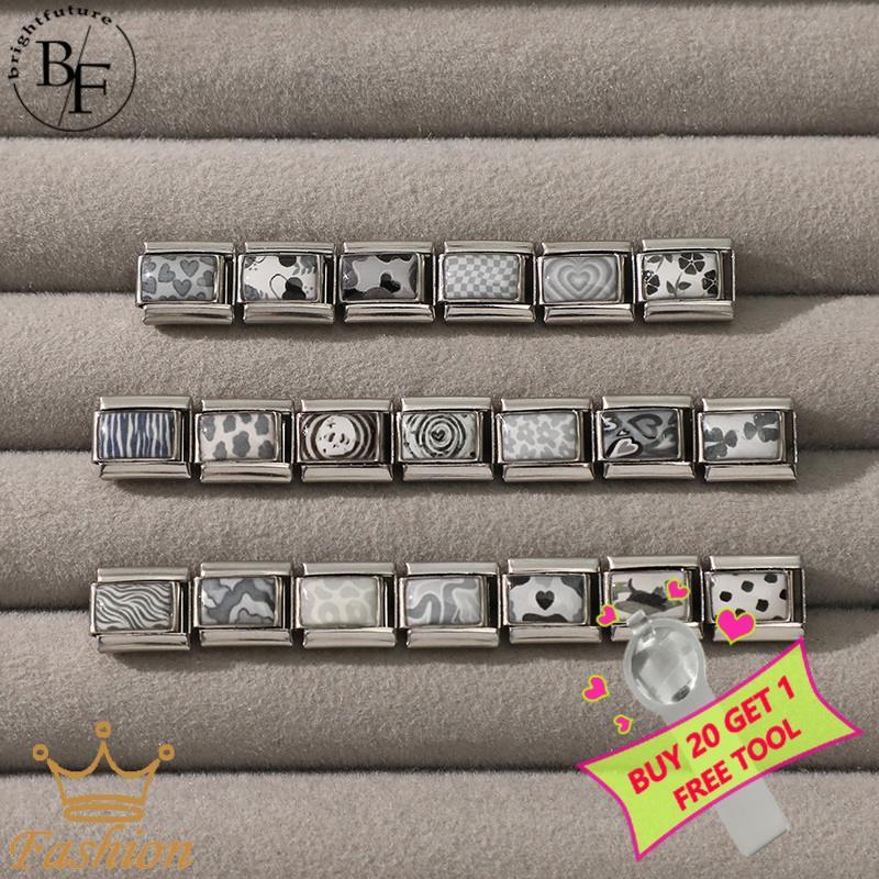 สร้อยข้อมือสแตนเลส ขนาด 9 มม. พิมพ์ลายอิตาเลียน charm พร้อมอุปกรณ์ทำเอง DIY