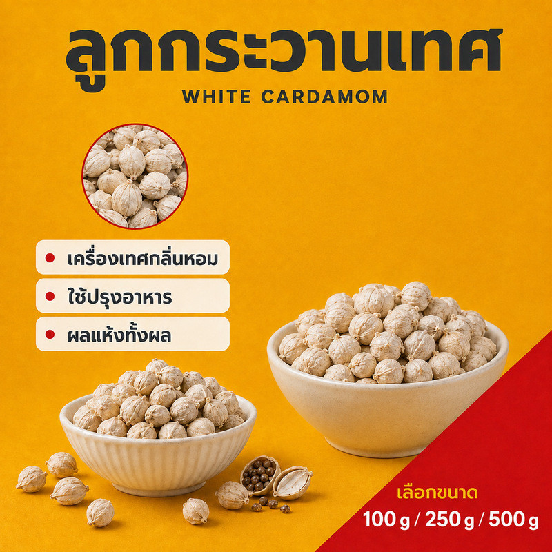 ลูกกระวานเทศ (แปะเต่าโข่ว) 白豆蔻 ขนาด 500 กรัม/1 กิโลกรัม