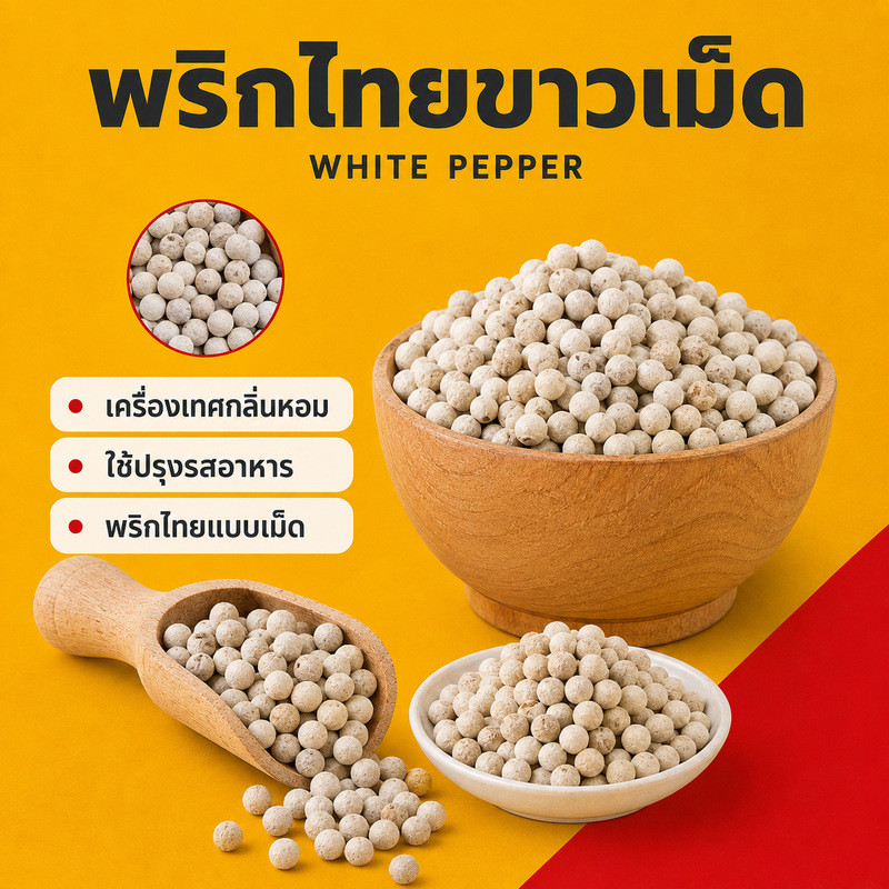 พริกไทยขาวเม็ด White Pepper กลิ่นหอม สำหรับปรุงรสอาหาร สินค้าพร้อมส่งจากไทย