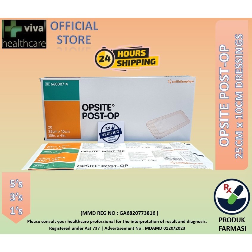 [SG] (หลวม) Opsite Post-Op 25cm x 10cm 66000714 Smith & Nephew Adhensive Waterproof Dressings ปราศจา