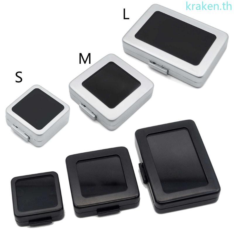 KRA Silver Black Gem Case With Foam Pad Bead Pendant Square Metal Box Showcase