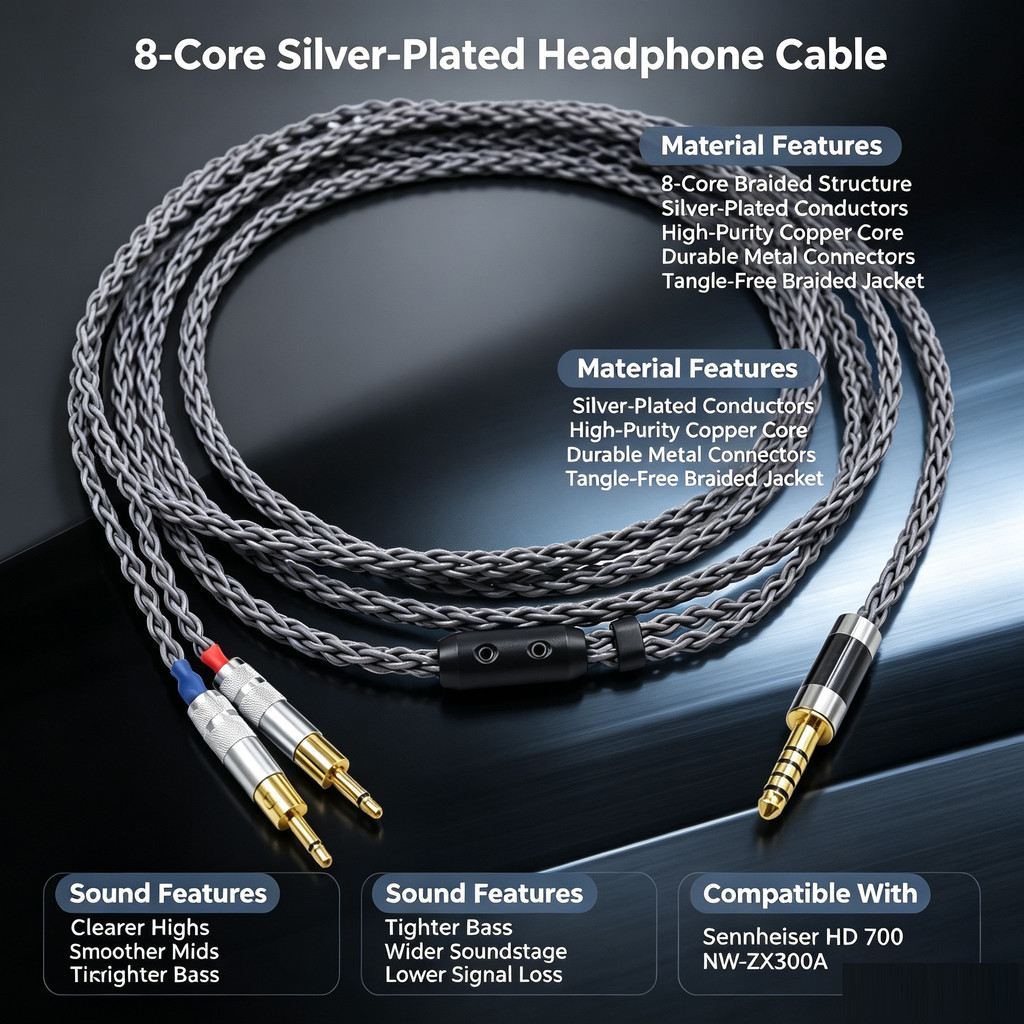 SENNHEISER 8 Cores Balance 3.5 Xlr 4.4 ชายคู่ 2.5 มม.สายหูฟัง hifi cabl สําหรับ hd 700 senheiser hd7