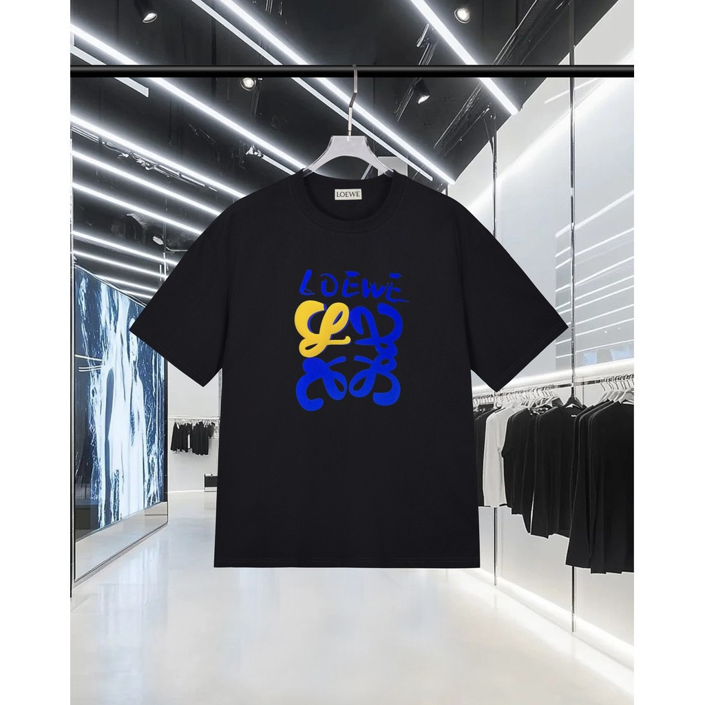 Loewe/Loewe/2026 คลาสสิกรอบคอแขนสั้นเสื้อยืดผู้ชายผู้หญิงสไตล์ใหม่กีฬาสไตล์อเมริกันอินเทรนด์ Bottomi