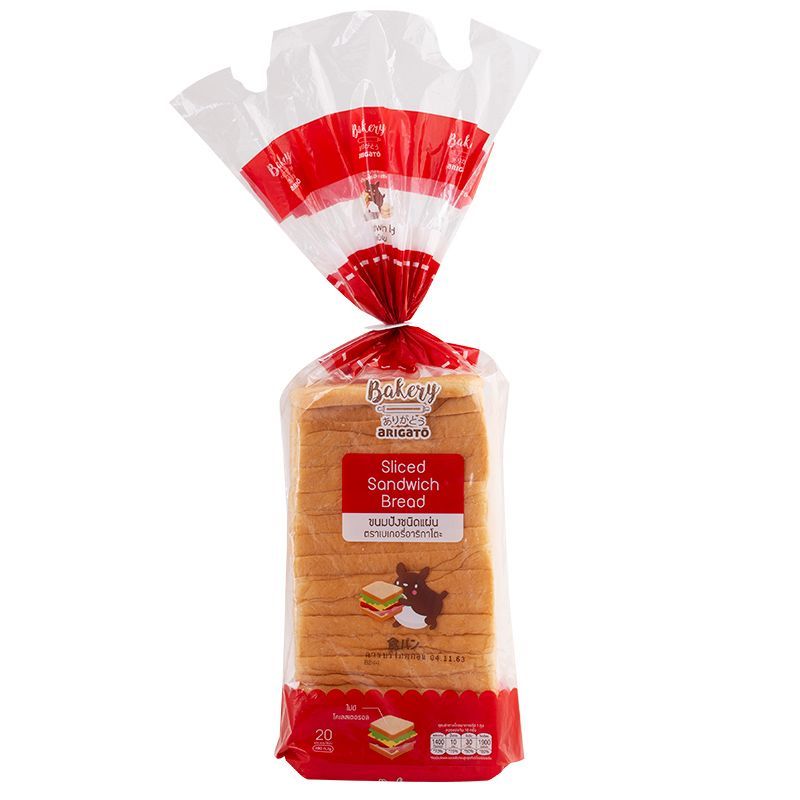 เบเกอรี่อาริกาโตะขนมปังชนิดแผ่น 480 กรัม Bakery Arigato Sliced Sandwich Bread 480g.