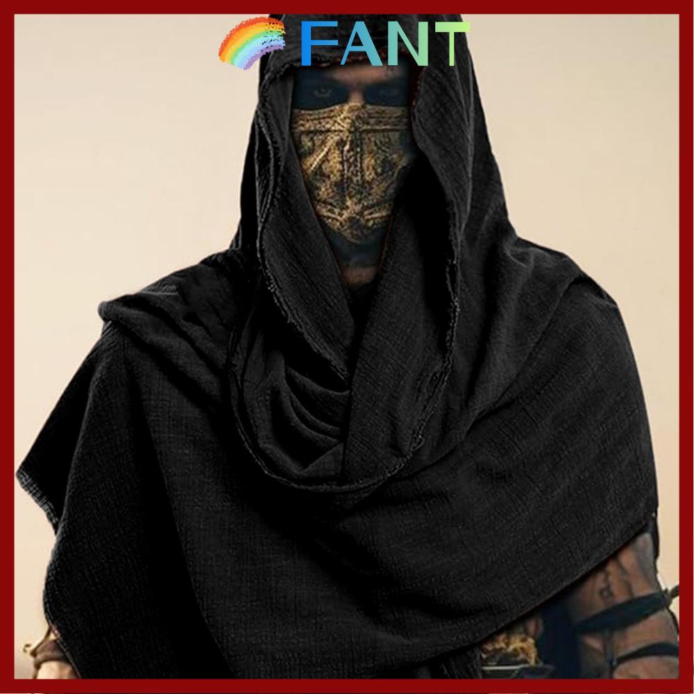 in stockFANT Wrap Cloak, Lightweight Mens Medieval Pirate Retro Hood, Black/Brown Vintage Pirate Sca