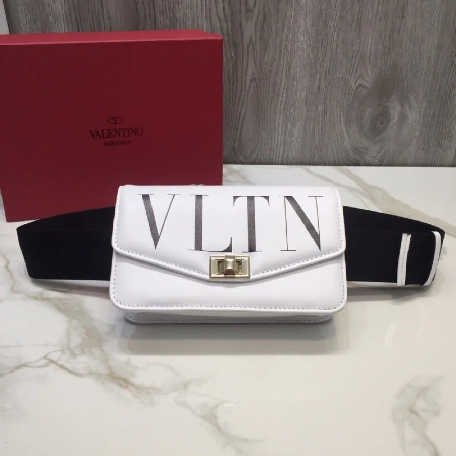 A2FK [Valentino] Garavani Rockstud Calfskin Crossbody Bag, กระเป๋าคาดเอว, V2058, Embellished VLTN พิ
