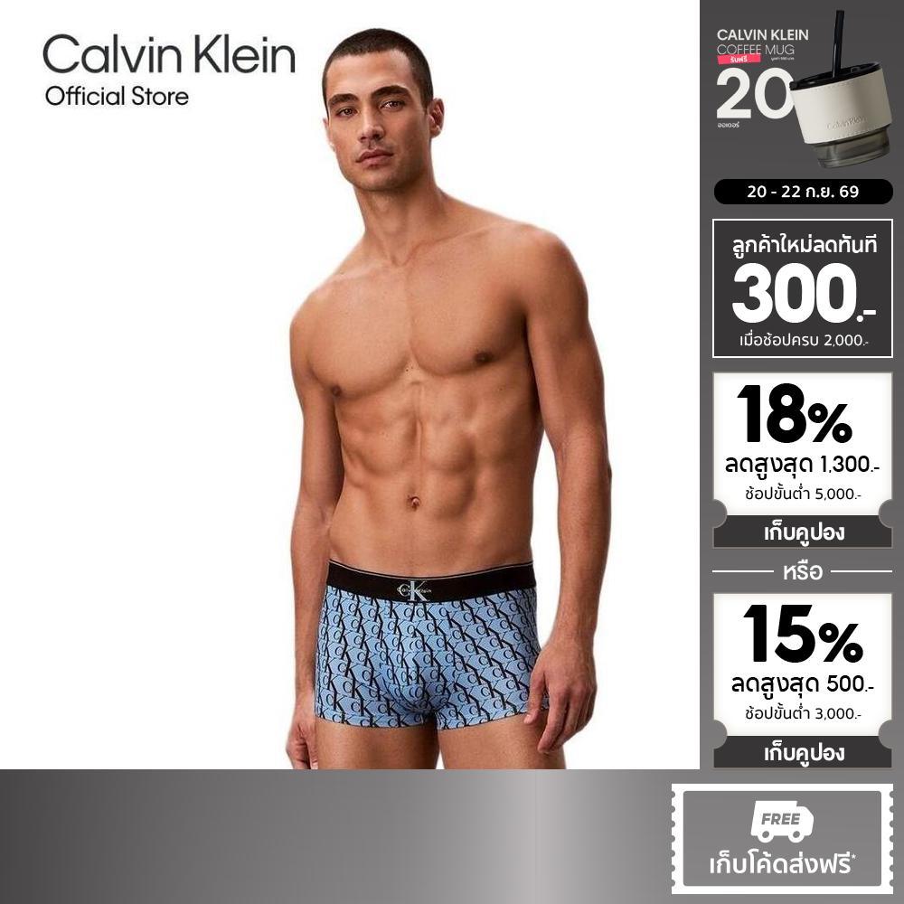 CALVIN KLEIN กางเกงในผู้ชาย Graphic Monogram Microfiber Stretch ทรง Low Rise Trunk รุ่น NB4494 2OT-สีฟ้า