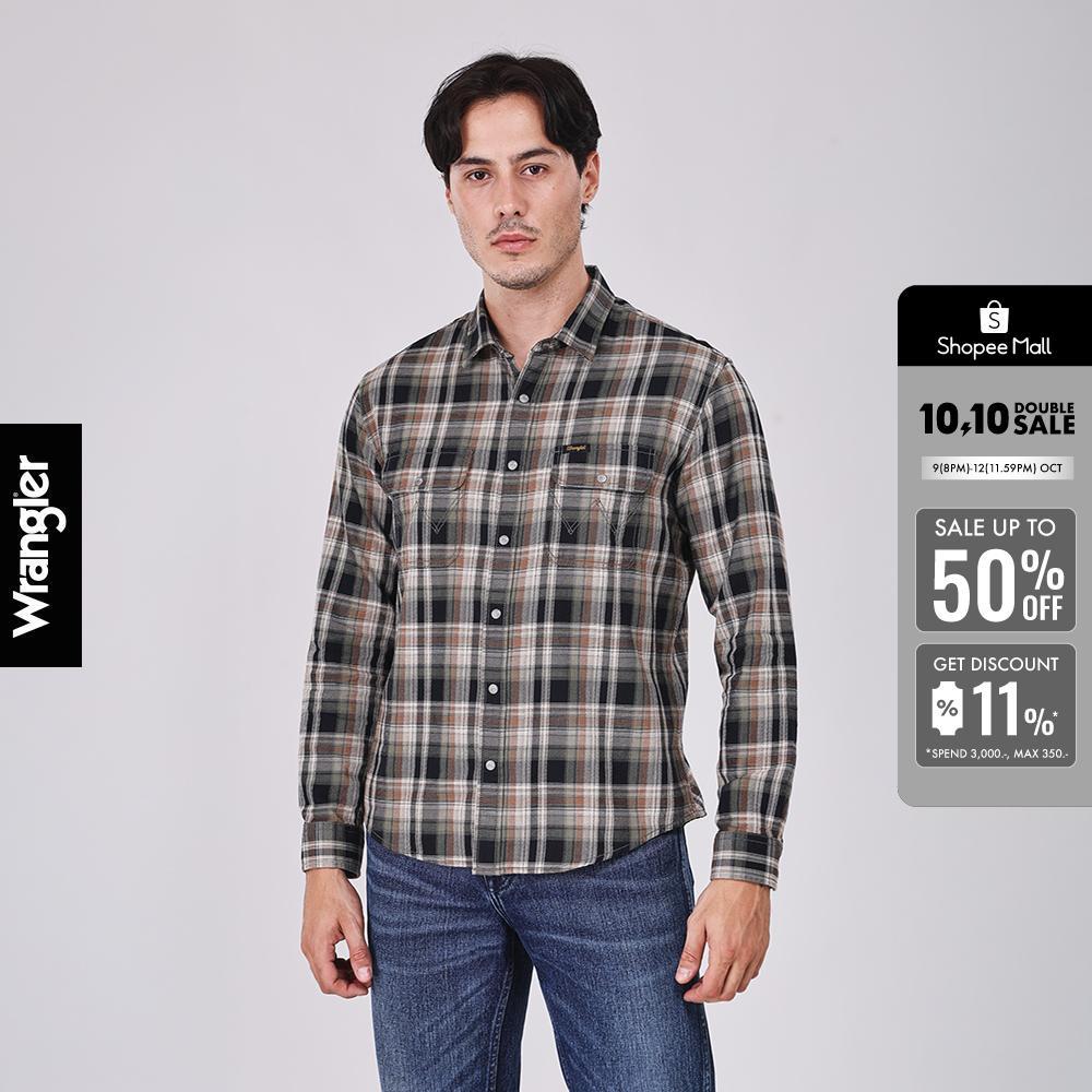 WRANGLER เสื้อเชิ้ตแขนยาวผู้ชาย คอลเลคชั่น Beyond Denim รุ่น WR F126MSHLN03 สีน้ำตาล