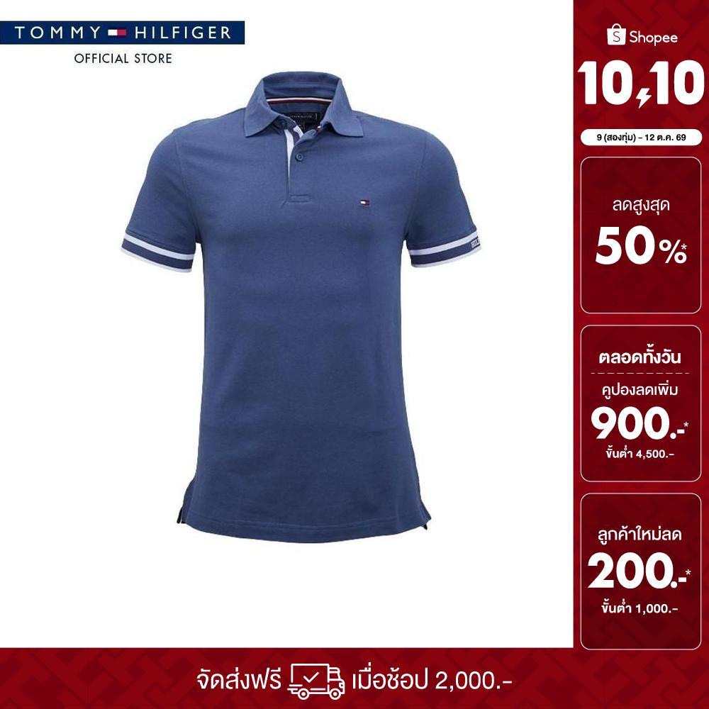 Tommy Hilfiger เสื้อโปโล ผู้ชาย รุ่น XM0XM03858 C9T - สีน้ำเงิน ทรง Slim