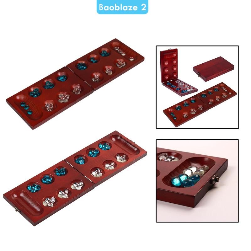 [baoblaze2] Mancala Board Game Wood 2 Player with Folding Game Board Portable Classic 48 Stones for 