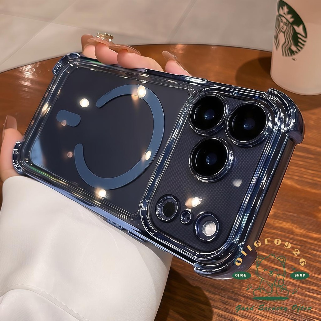 เคส iPhone17 Plated ถุงลมนิรภัยป้องกันการล่มสลายเคสโทรศัพท์แม่เหล็ก iphone17 Pro Max 16 15 14 13 12 เคสสําหรับ iPhone เคสซิลิโคนนิ่ม TPU กันกระแทก