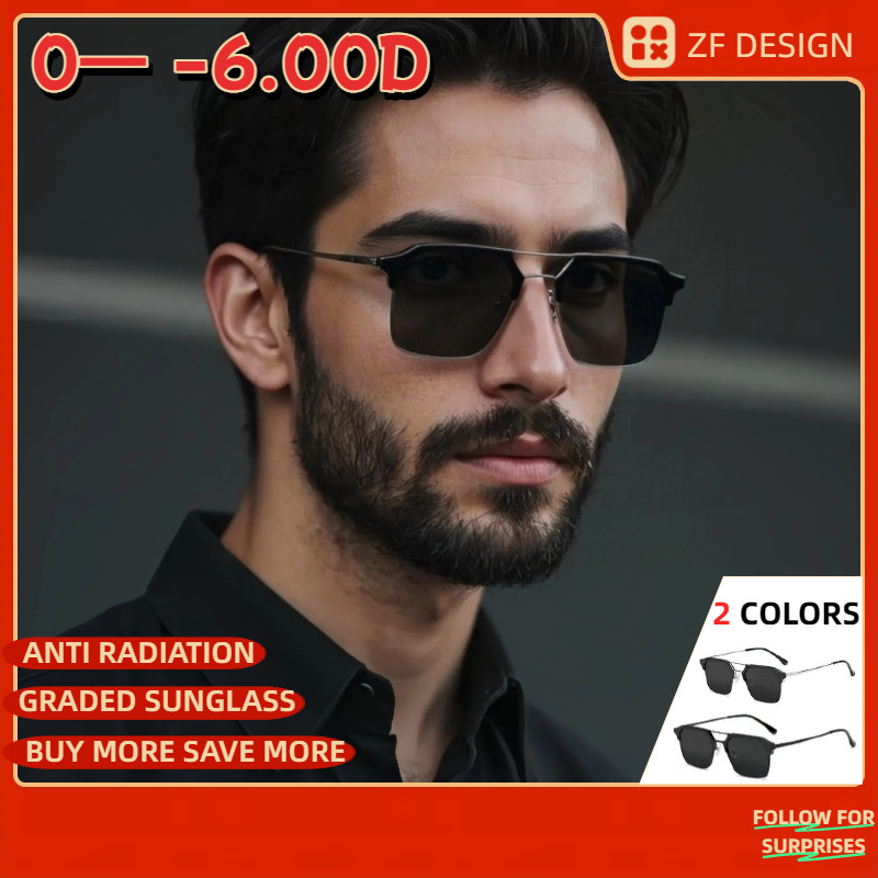 แว่นกันแดด สายตาสั้น (0°— -600°) แว่นตาขับรถ กรอบสีดํา ป้องกันรังสีอัลตราไวโอเลต เลนส์วิสัยทัศน์กลางคืน ป้องกันแสงสะท้อน UV400