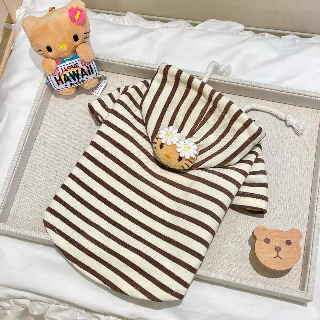 🌟Pet Puppy Dog Clothes เสื้อกันหนาวมีฮู้ด ลายทาง สี Maltes Bichon Teddy Cat สไตล์น่ารัก