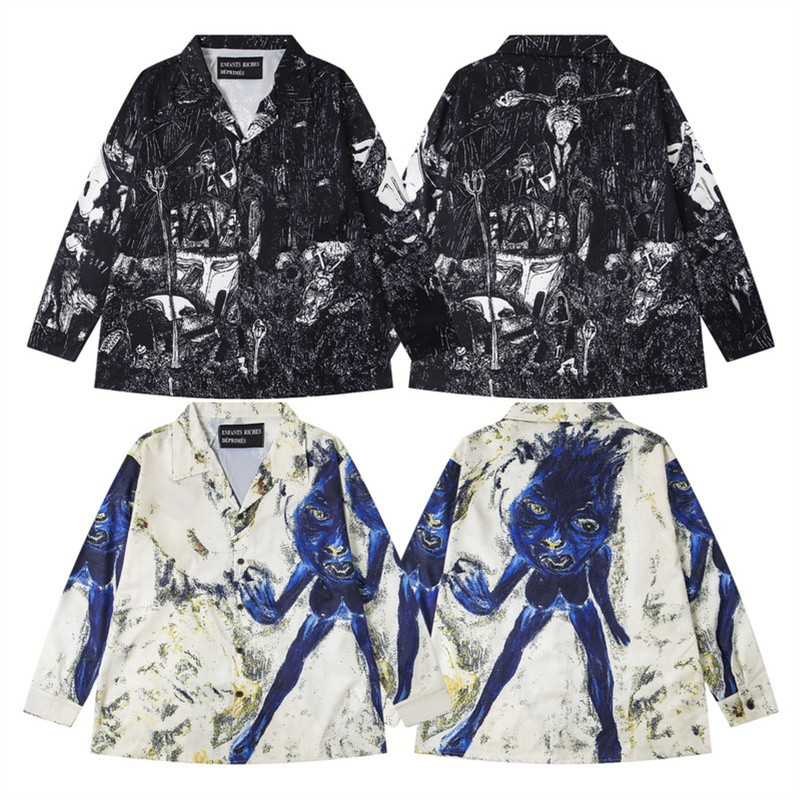 ERD Melancholy Rich Second Generation Smurf Silk Satin Niche Full Print Graffiti Loose Long Sleeve S