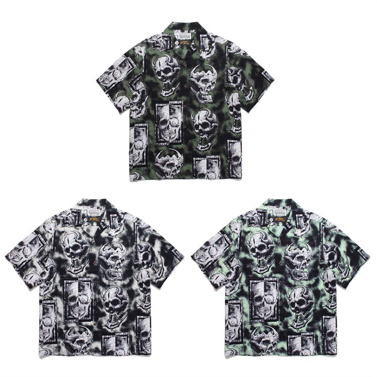 GUILTYPARTIES TIGER 56 TATTOO STUDIO Skull Ghost Hawaiian Short Sleeve Shirt