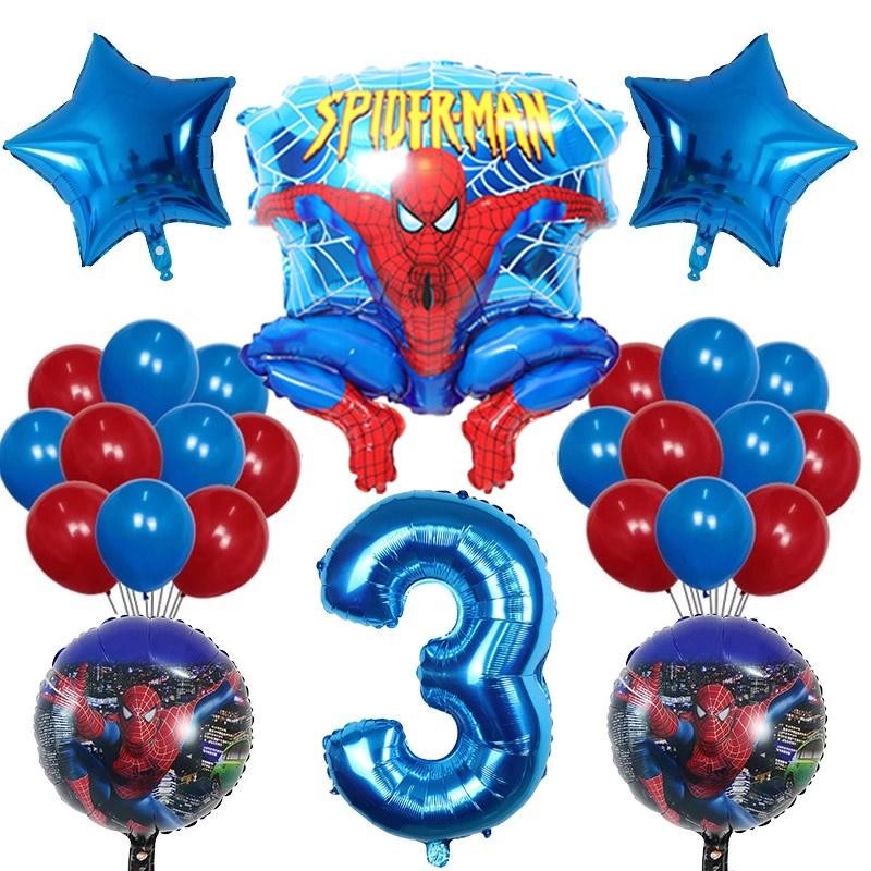 26 ชิ้น Spiderman Themed สีฟ้าสีแดงบอลลูน 32 นิ้วสีฟ้า 1-7th ฟอยล์จํานวนบอลลูนสําหรับ 1-7th Boys Ave