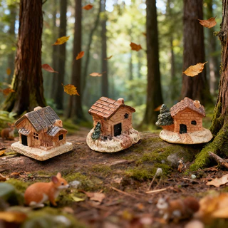 3ชิ้นมินิบ้านวิลล่าภูมิทัศน์ไมโครลานสวนบ้านบอนไซเครื่องประดับสร้างสรรค์ในร่มและกลางแจ้งลานสวนสนามหญ้าตกแต่ง