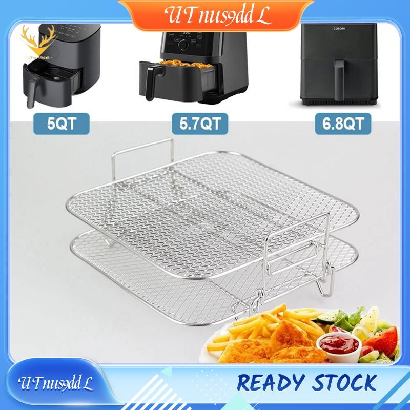 [UTnus9ddL] 2 ชั้น Air Fryer ตะแกรงย่าง Air Fryer ตะแกรงย่างสแตนเลสสําหรับ 4.2-5.8QT Air Fryer เตาอบ