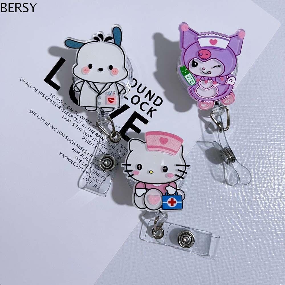 BESY Retractable Badge Reel, Pochacco My Melody ID Card คลิป, อุปกรณ์สํานักงาน Pass Card Cinnamoroll