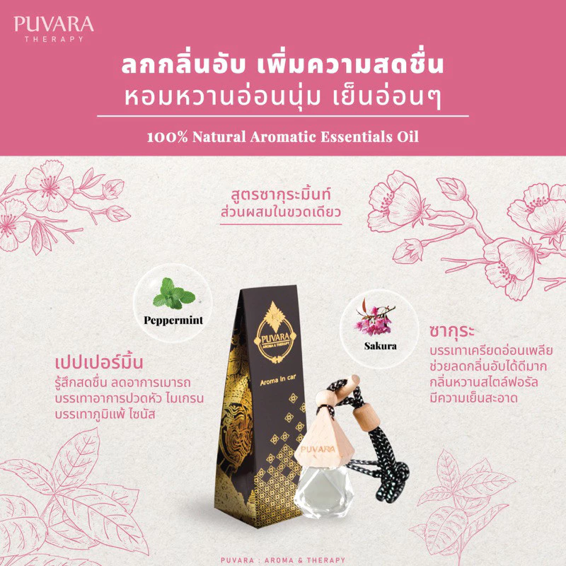 Puvara ภูวรา น้ำหอมรถยนต์ Aromatic in car น้ำมันหอมระเหยปรับอากาศ ธรรมชาติ รถยนต์ 8ml.