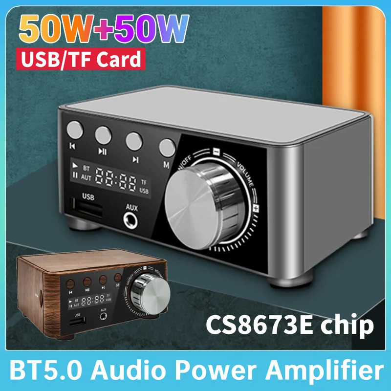 Digital Audio Power Amp พร้อมจอแสดงผลดิจิตอล 50Wx2 CS8673E HiFi Mini Amplifier บลูทูธ 5.0 AUX TF โฮม
