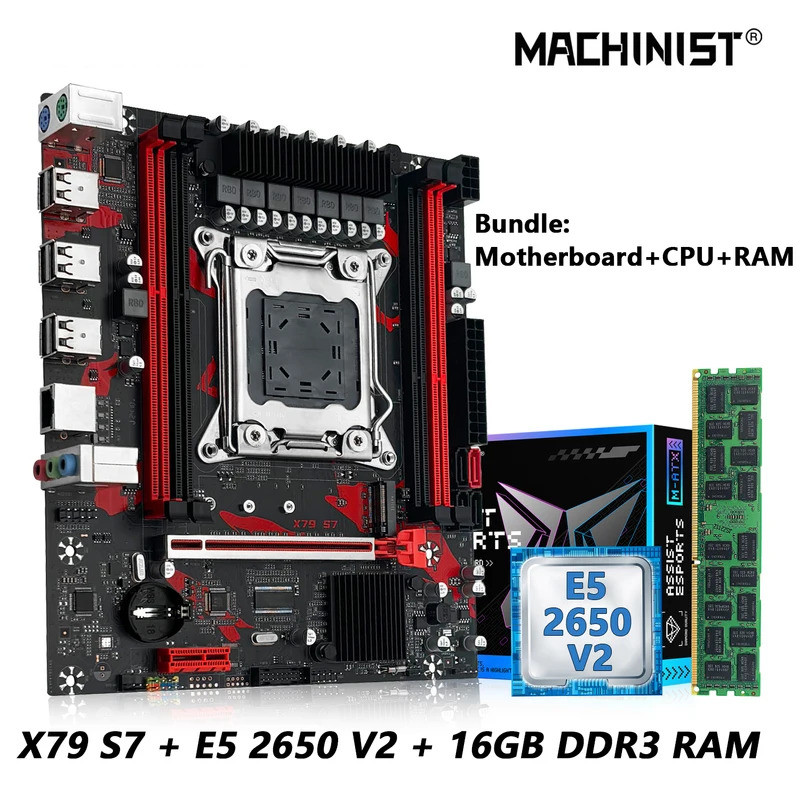 MACHINIST X79 เมนบอร์ด combo Intel Xeon E5 2650 V2 LGA 2011 โปรเซสเซอร์ CPU + DDR3 1*16GB RAM รองรับ