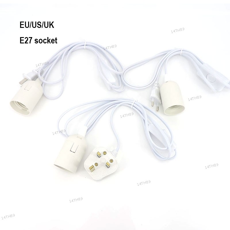 EU US UK E27 สายไฟ AC 1.8M ซ็อกเก็ตโคมไฟฐานแขวนผู้ถือปลั๊กอิเล็กทรอนิกส์หลอดไฟอะแดปเตอร์สายไฟ 14TH89