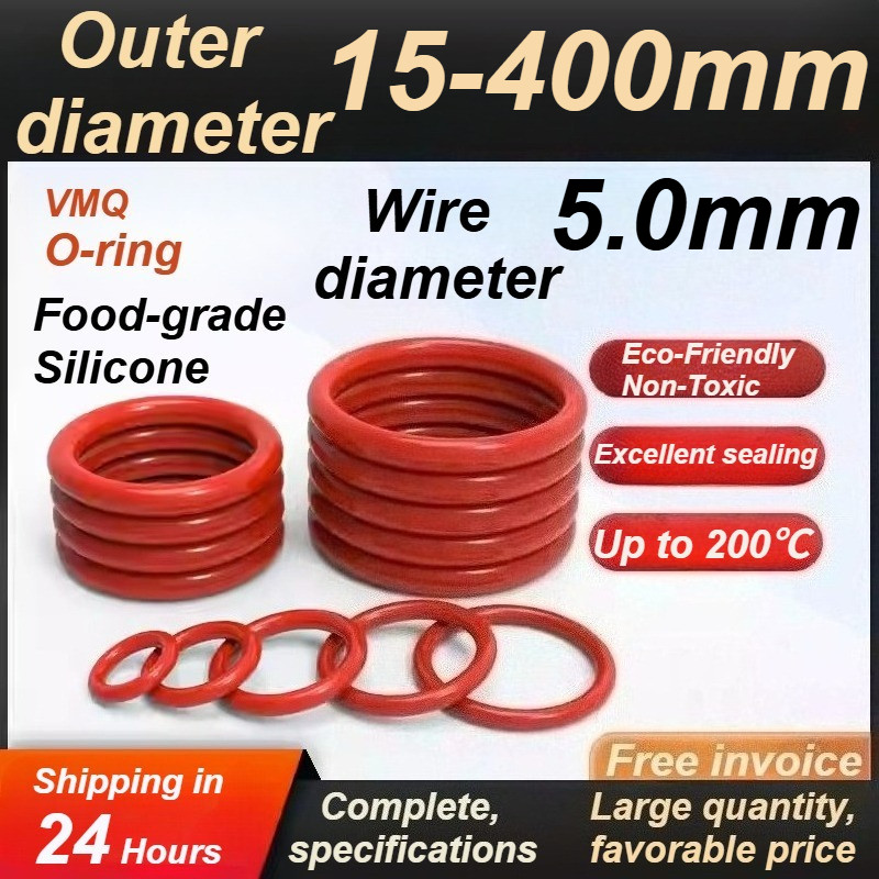 แหวนปิดผนึกซิลิโคนเกรดอาหาร / โอริงซิลิโคนสีแดง / CS5mm*OD15-400mm / แหวนกันน้ําส่วนประกอบปิดผนึกทนอุณหภูมิสูง [MX-MB]
