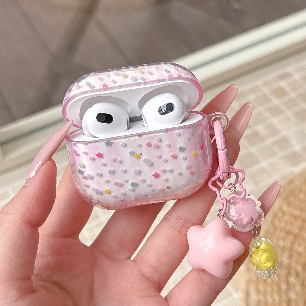 สีชมพูใสหนาแน่น Star สําหรับ AirPods Pro3 5 พวงกุญแจน่ารัก AirPods 4 2 3 Pro 2 นุ่มโปร่งใสสําหรับ AirPods 4 รุ่น