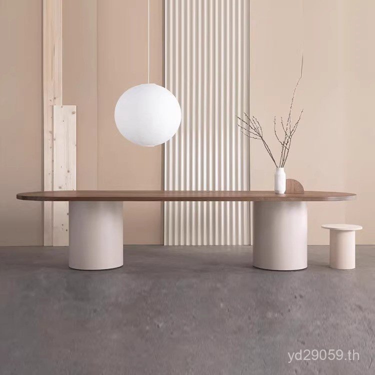 Nordic ยาวโต๊ะขนาดเล็กโมเดิร์น Conference ตาราง Log ไม้เนื้อแข็งยาวตารางรูปไข่ Workbench I3XU