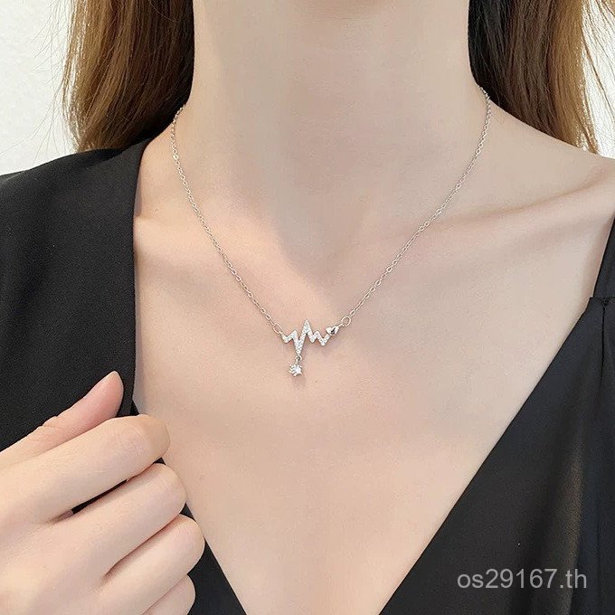 Ins Simple Lightning ECG สร้อยคอ S925 เงินสเตอร์ลิง Clavicle Chain ออกแบบหญิงจี้ตีเกาหลีรุ่นเปิด