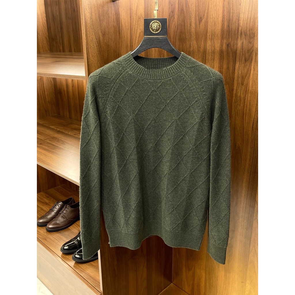 Duke Lu 22 เสื้อกันหนาวถักสำหรับผู้ชาย พร้อมกระโปรงปิดคอด้วยขนสัตว์แท้ 100% เข้าได้กับทุกสไตล์