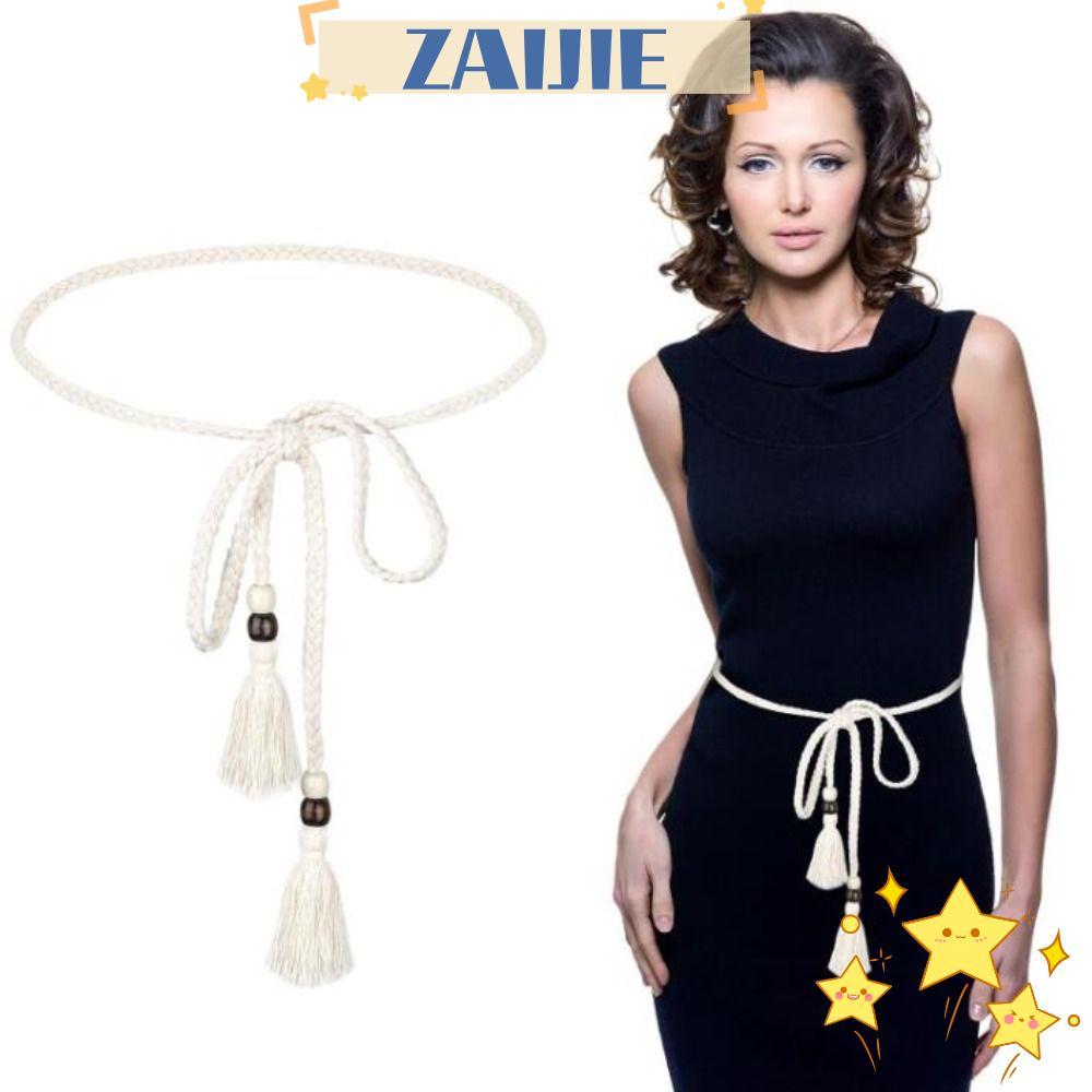 เข็มขัดคาดเอวถักผูกปม Boho เชือกโซ่นุ่ม สไตล์ทึบสำหรับสวมใส่ง่าย