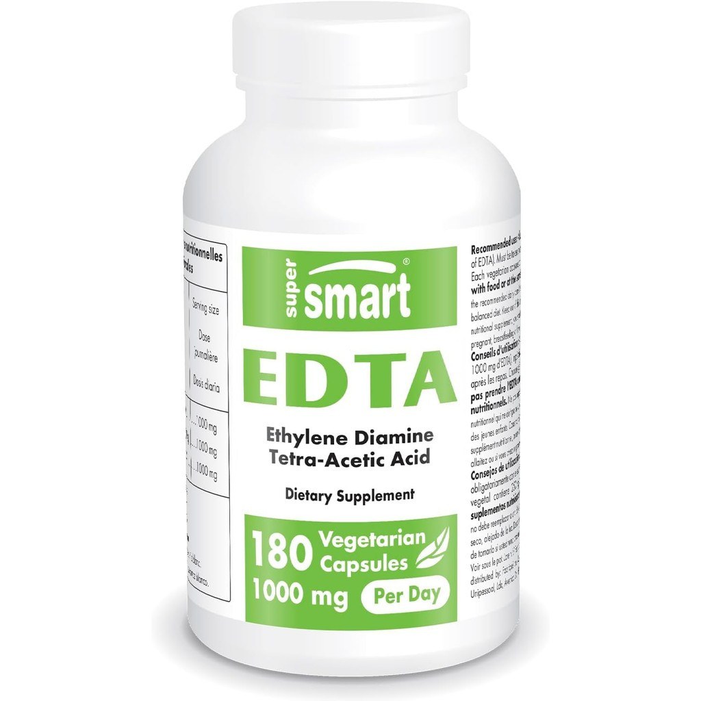 Supersmart - EDTA 1000mg ต่อวัน - อาหารเสริมแคลเซียม Disodium EDTA | Non-GMO & Gluten Free - 180 แคป