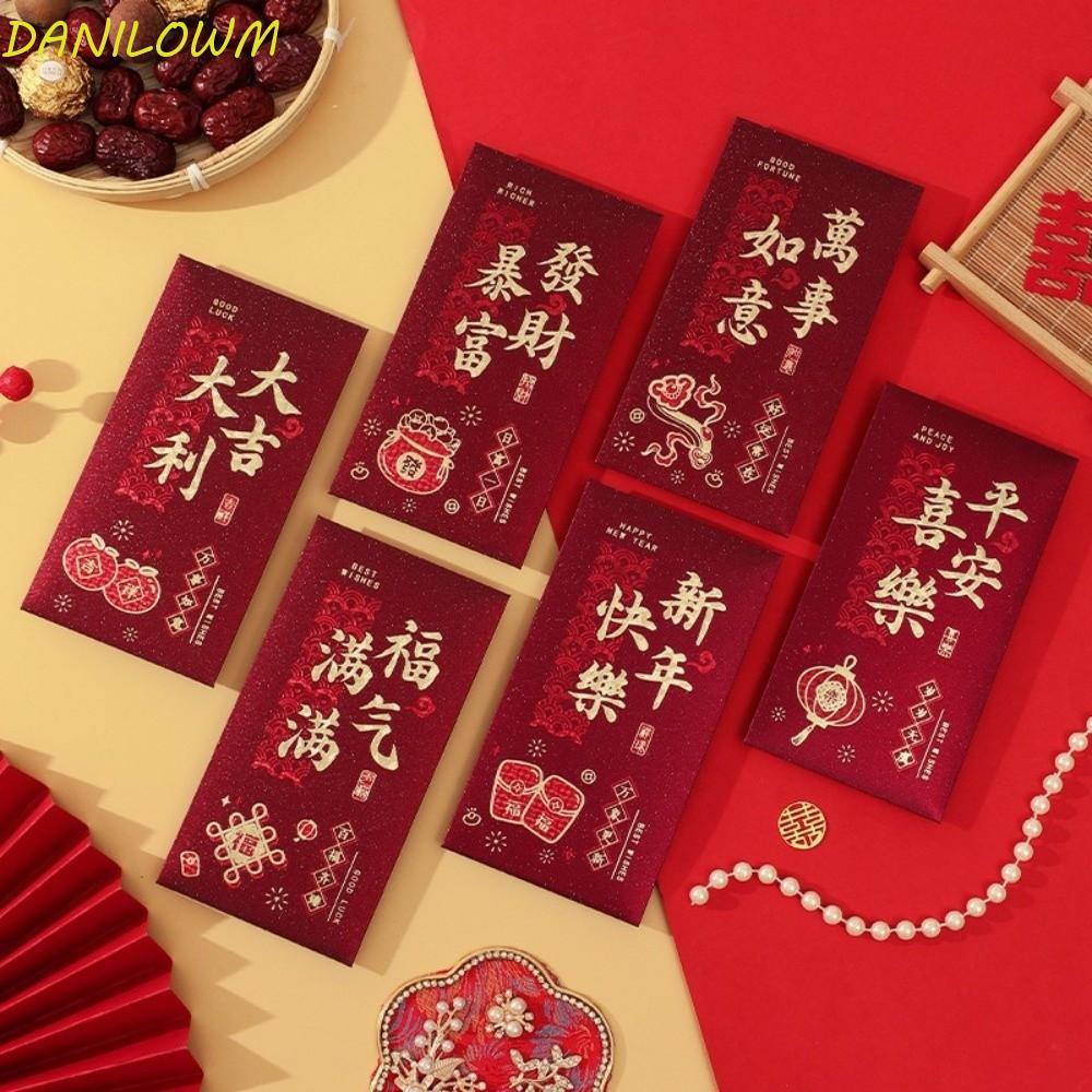 DANILOWM 6 ชิ้นซองตรุษจีน, Hongbao หนา 2026 ม้าปีซองจดหมายสีแดง, กระดาษแข็งหลากหลายรูปแบบ Hot Gold เงินซองเทศกาลฤดูใบไม้ผลิ