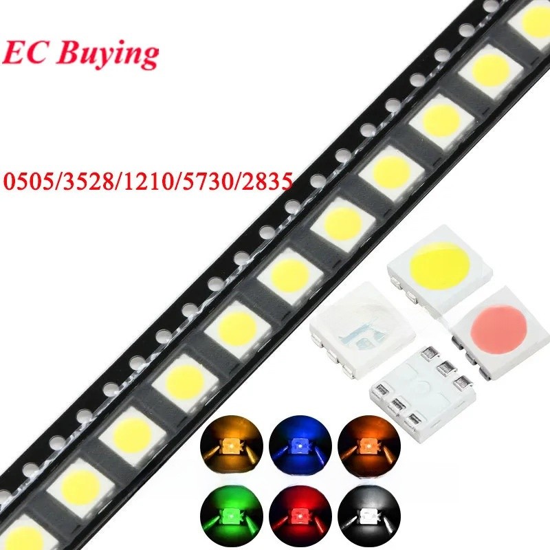 100 ชิ้น 0505/3528/1210/5730/2835 SMD LED สีขาวอบอุ่น แดง/น้ําเงิน เหลือง/เขียว ส้ม/ม่วง RGB High Light Emitting ไดโอด DIY ชุด