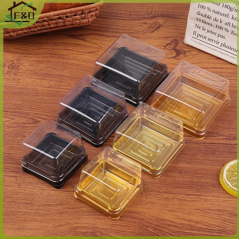 F&O 50 ชิ้นขนม Egg-Yolk-Puff BoxTransparent Square พลาสติกมัฟฟินกล่องบรรจุภัณฑ์ขนมไหว้พระจันทร์ภาชนะ
