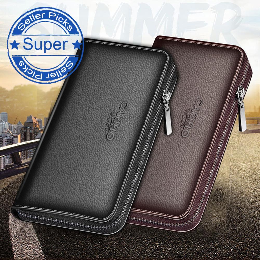 NINI กระเป๋าสตางค์สําหรับผู้ชายยาวสไตล์ Multi Card Slot เงินคลิปผู้ชายธุรกิจซิป Pu หนัง R6g7 NINI