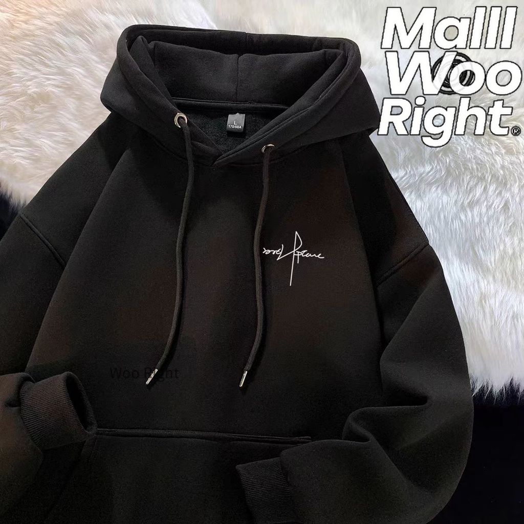 จัดส่งตลอด 24 ชั่วโมง Woo Right oversized เสื้อแขนยาวมีหมวก รีบจับจอง! เสื้อสีพื้นผู้ชายแบบเกาหลี COD ส่งด่วนทั่วไทย