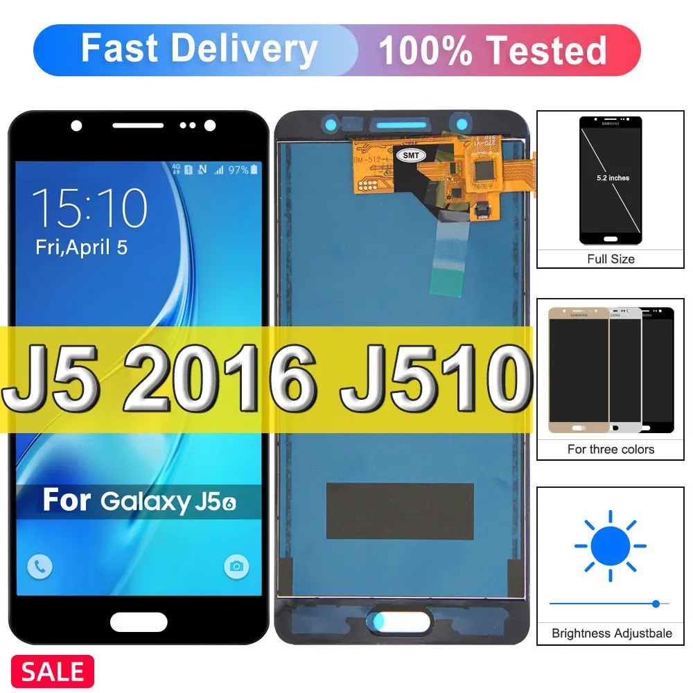 SAMSUNG สําหรับSamsung J5 2016 Lcdความสว่างปรับLcdสําหรับSamsung Galaxy J5 2016 Sm-j510f J510m J510 