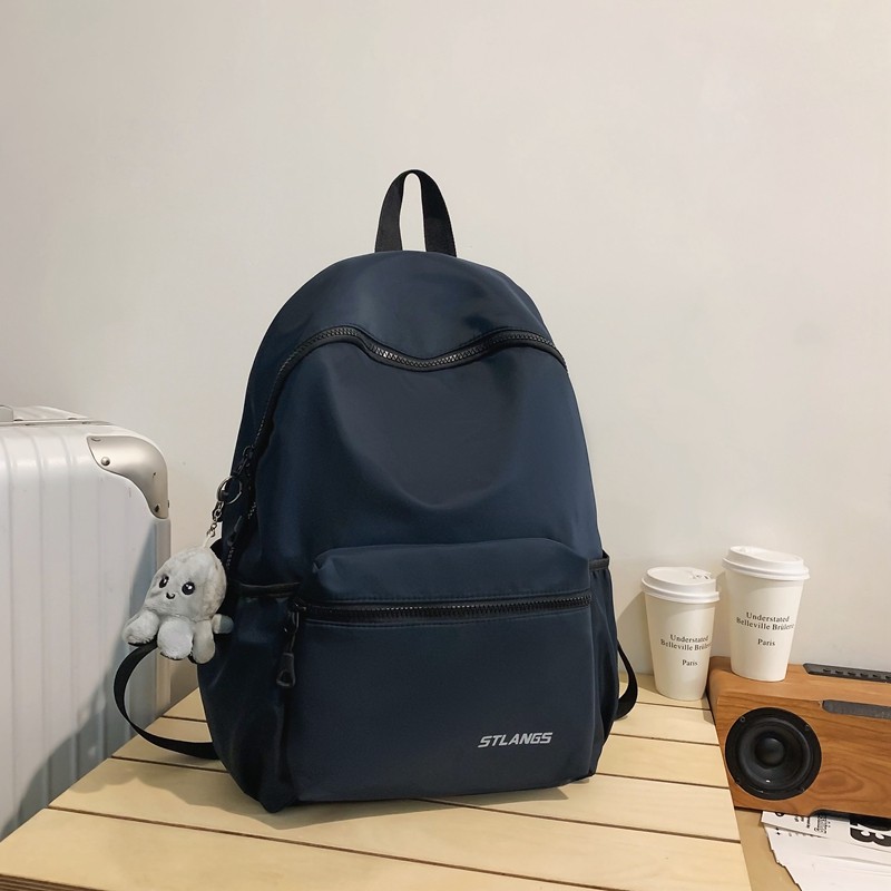 Simple Commuter Work Chanel Backpack Pastoral Style Travel Backpack สีทึบ All-Match Travel Backpack
