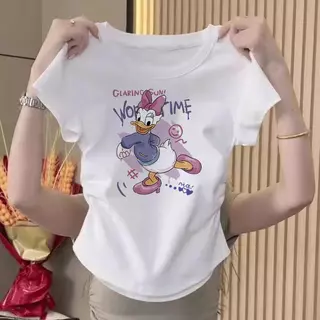 [S-XL มีหลายขนาด] เสื้อยืดคอกลมแขนสั้นเข้ารูปพิมพ์ลายการ์ตูนแฟชั่นสาวฮอตสำหรับฤดูร้อน