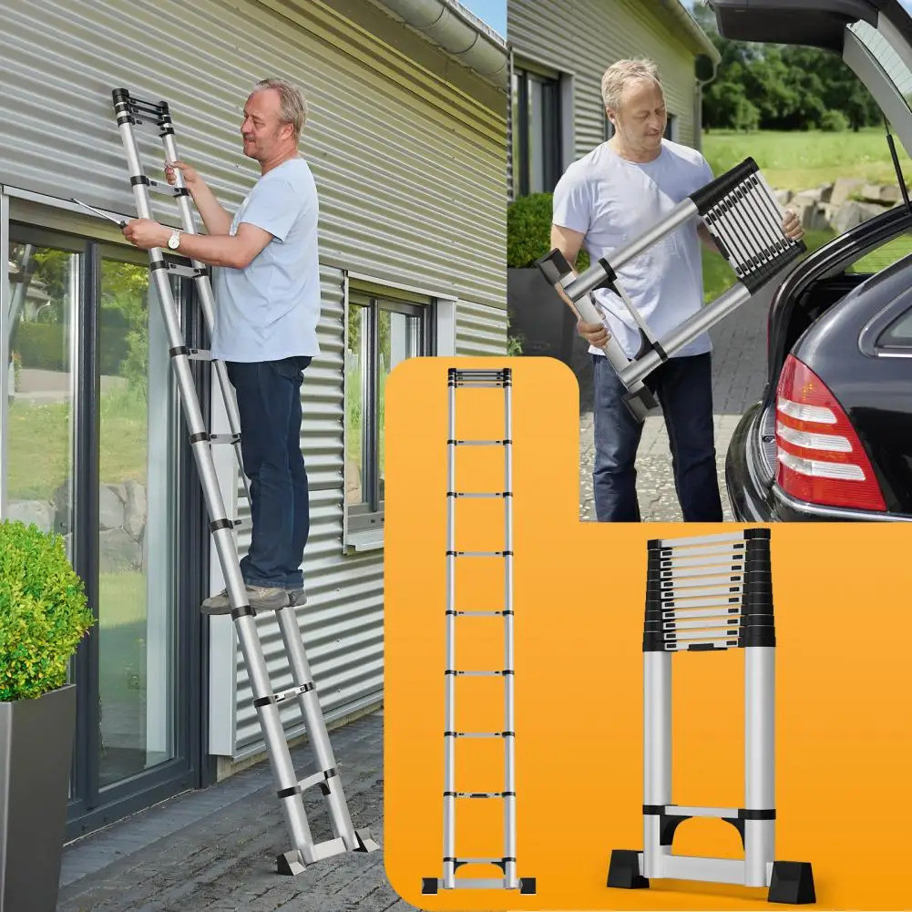 12.8/15.5ft Telescoping Extension Ladder, สแตนเลสพับ Telescopic บันไดพร้อมกลไกล็อค, Multi-purpos