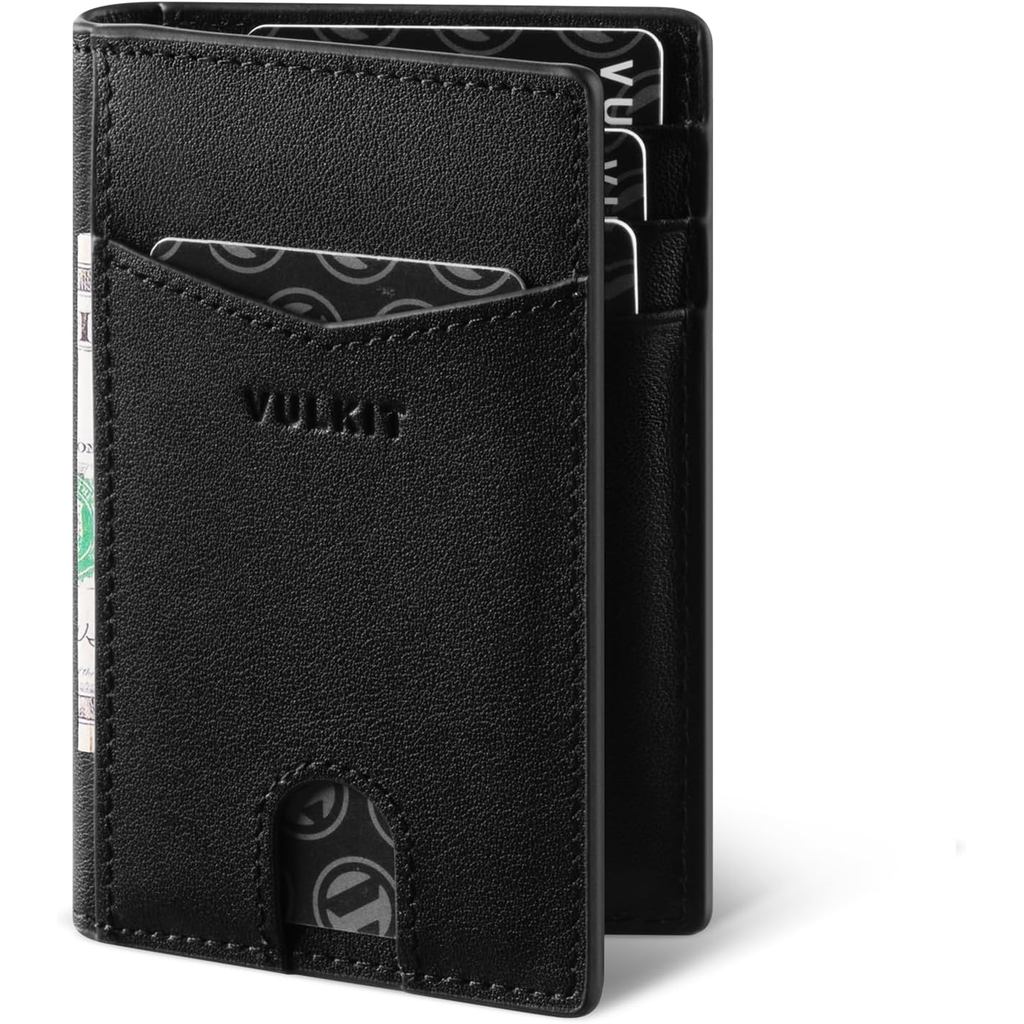VULKIT Bifold Front Pocket Slim Wallet RFID Blocking Minimalist Thin Genuine Leather Credit Card Hol