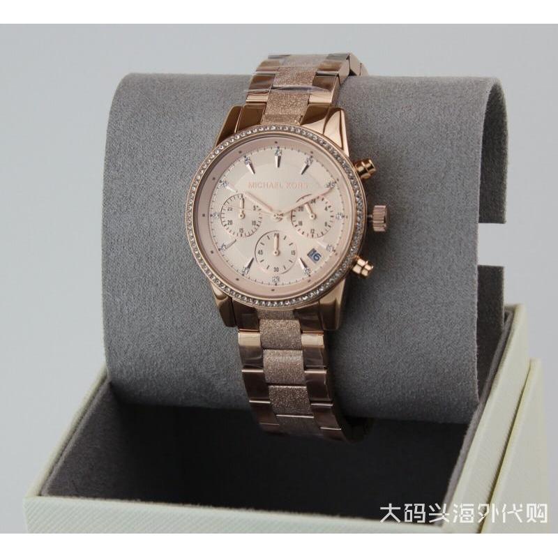 Daigou MICHAEL KORS RITZ Rose Gold Crystal Round Dial Fashion Chronograph Ladies Watch MK6598