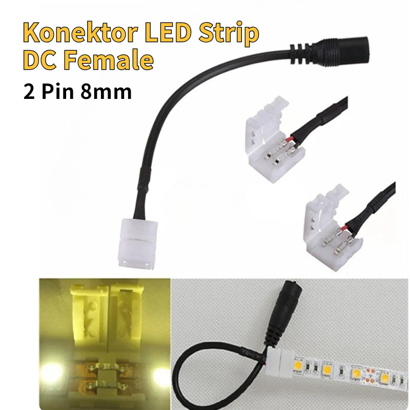 LED Strip to DC Female Jack Connector 2pin 8mm 10mm
