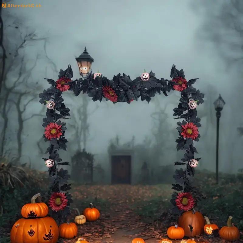 ที่ 1 พวงมาลาฮาโลวีน-5.74ft Gothic le ใบและฟักทอง Vines ตกแต่ง Spooky สร้างวันหยุด Spooky และบรรยากา